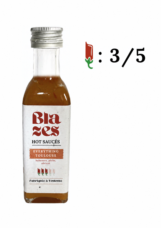 Bouteille de sauce piquante Everything Toulouse Blazes à la pêche et à l'abricot