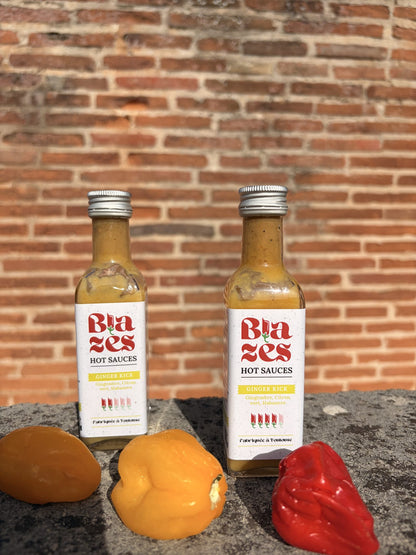 Sauce piquante gingembre citron vert Ginger Kick Blazes, versions douce et forte